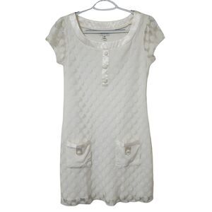 EN FOCUS Womens Mini Dress Ivory Mesh Polka Dot Lined Short Sleeve Satin Trim 4P